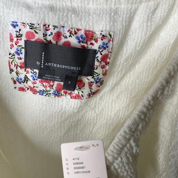 NWT Anthropologie Cream Knit Textured Ruffle Peasant Top Sz Small - Picture 5 of 5